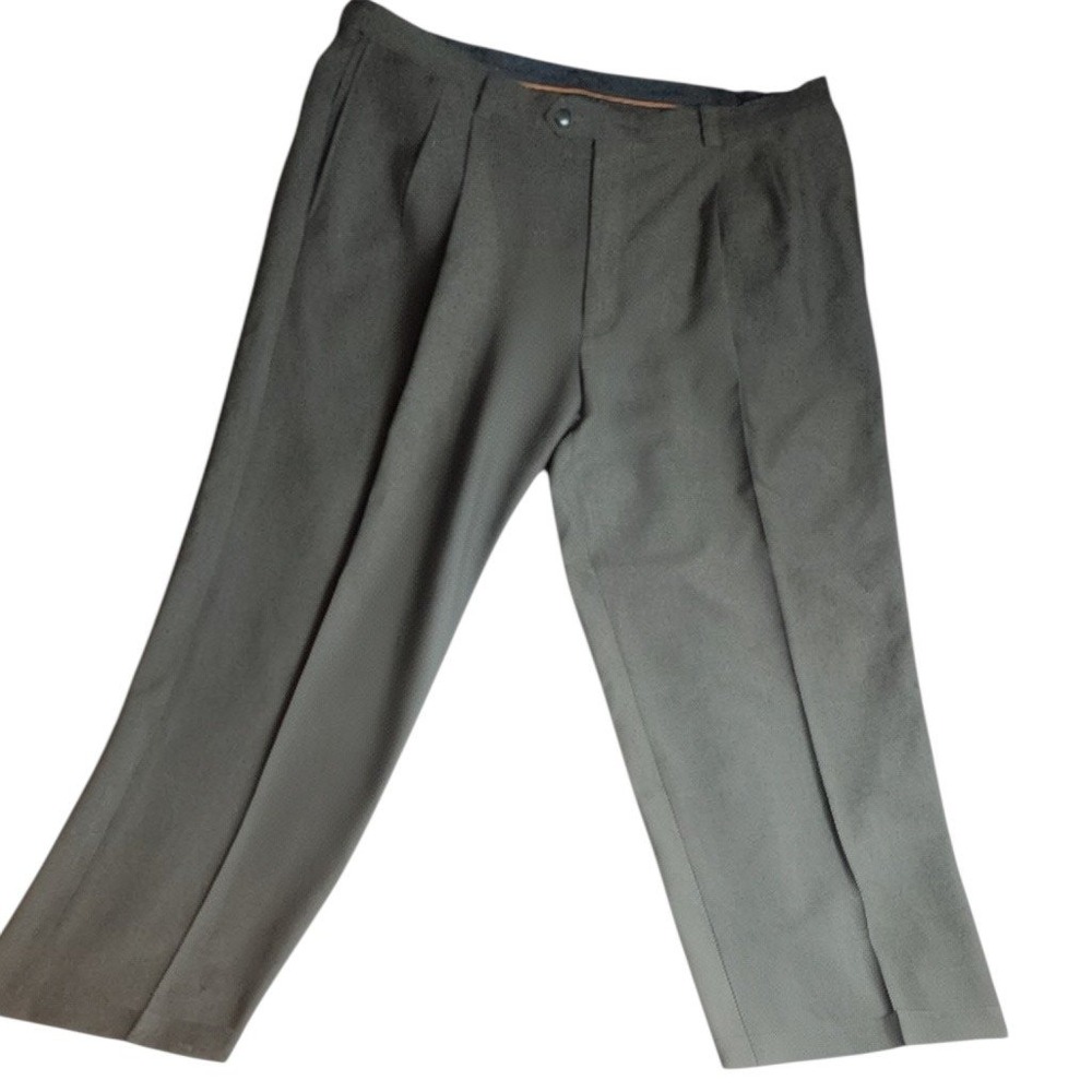 Haggar Mens Pleated Front Cuffed Dress Pants Brown No Iron Work Slacks 40x32
